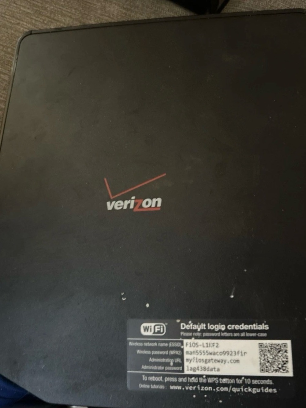 Verizon Fios Quantum Gateway 4-Port Wi-Fi Router - Black (FIOS-G1100)